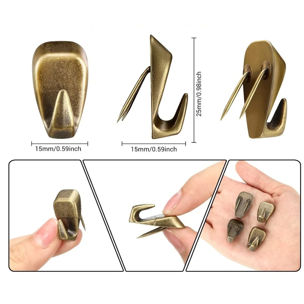 VTG Style Hanging Hooks Brass Tone 40 Nails‎ for Cubicles Corkboard and Fabric